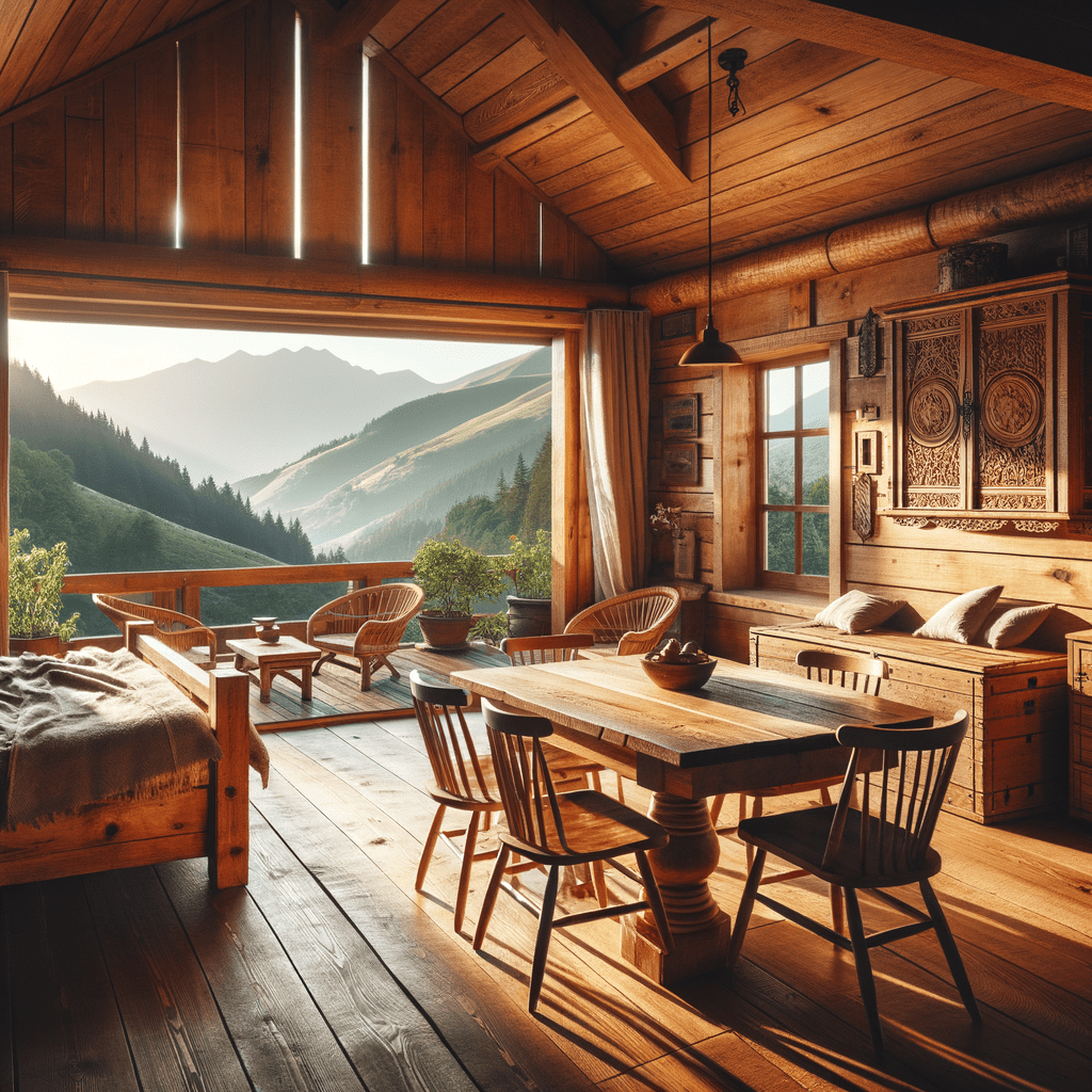 mobili in legno in una casa di montagna