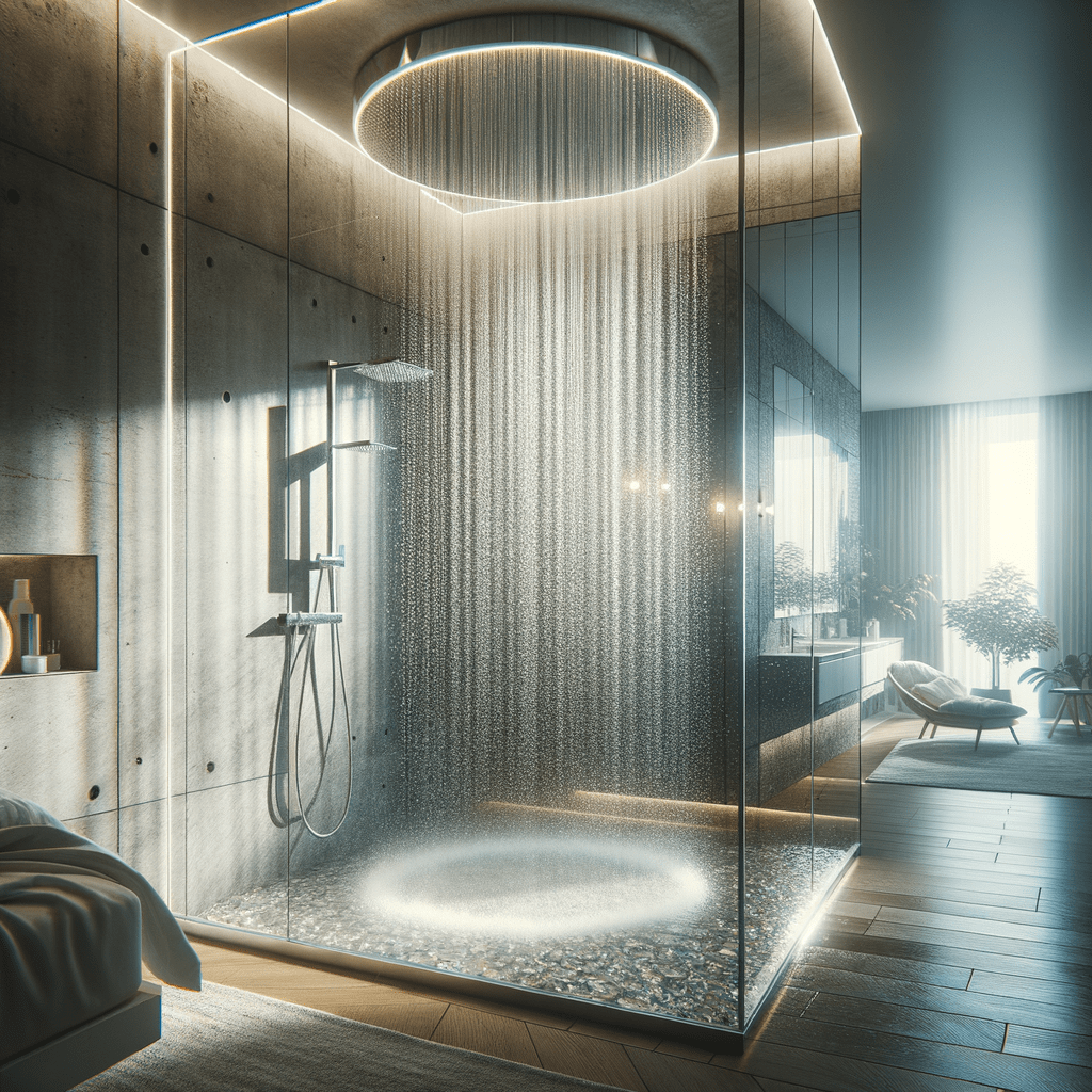 doccia accesa con vetro di cristallo in un bagno moderno