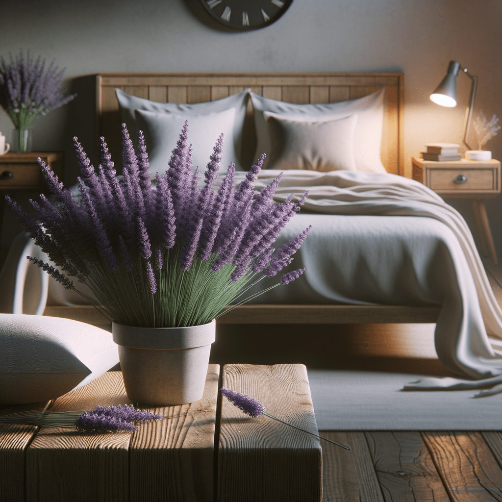 pianta di lavanda appoggiata su un mobile in camera da letto
